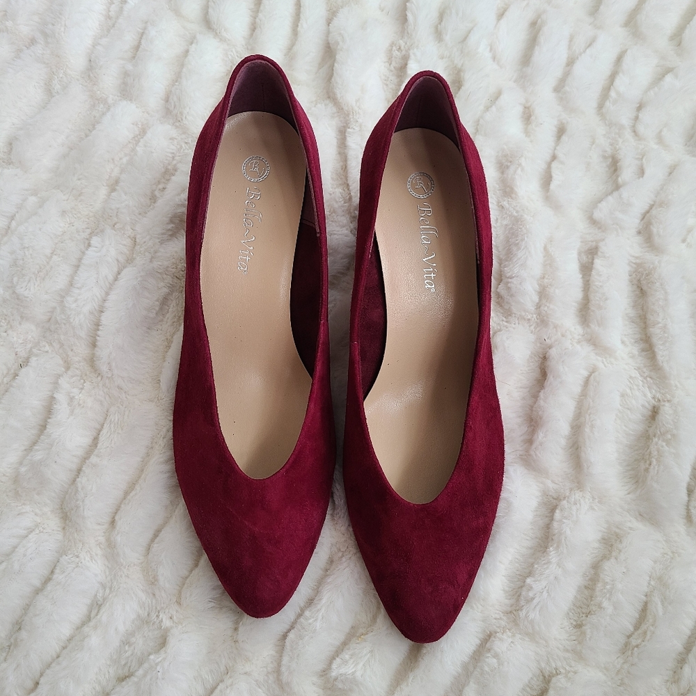 New NIB Bella Vita Size 9.5 Wide 10 Red Suede Women's Block Heel Shoes - Picture 3 of 3